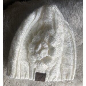 C.C. Brand White Girls Youth Knit Cap With Bow